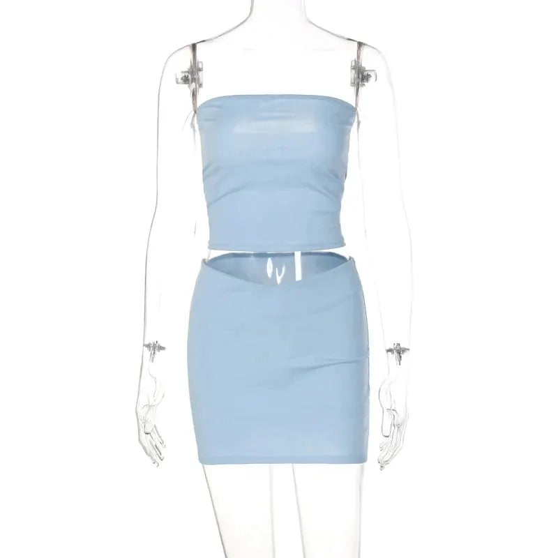 Hawthaw Women 2024 Summer Two Piece Tube Top And Mini Skirt Set