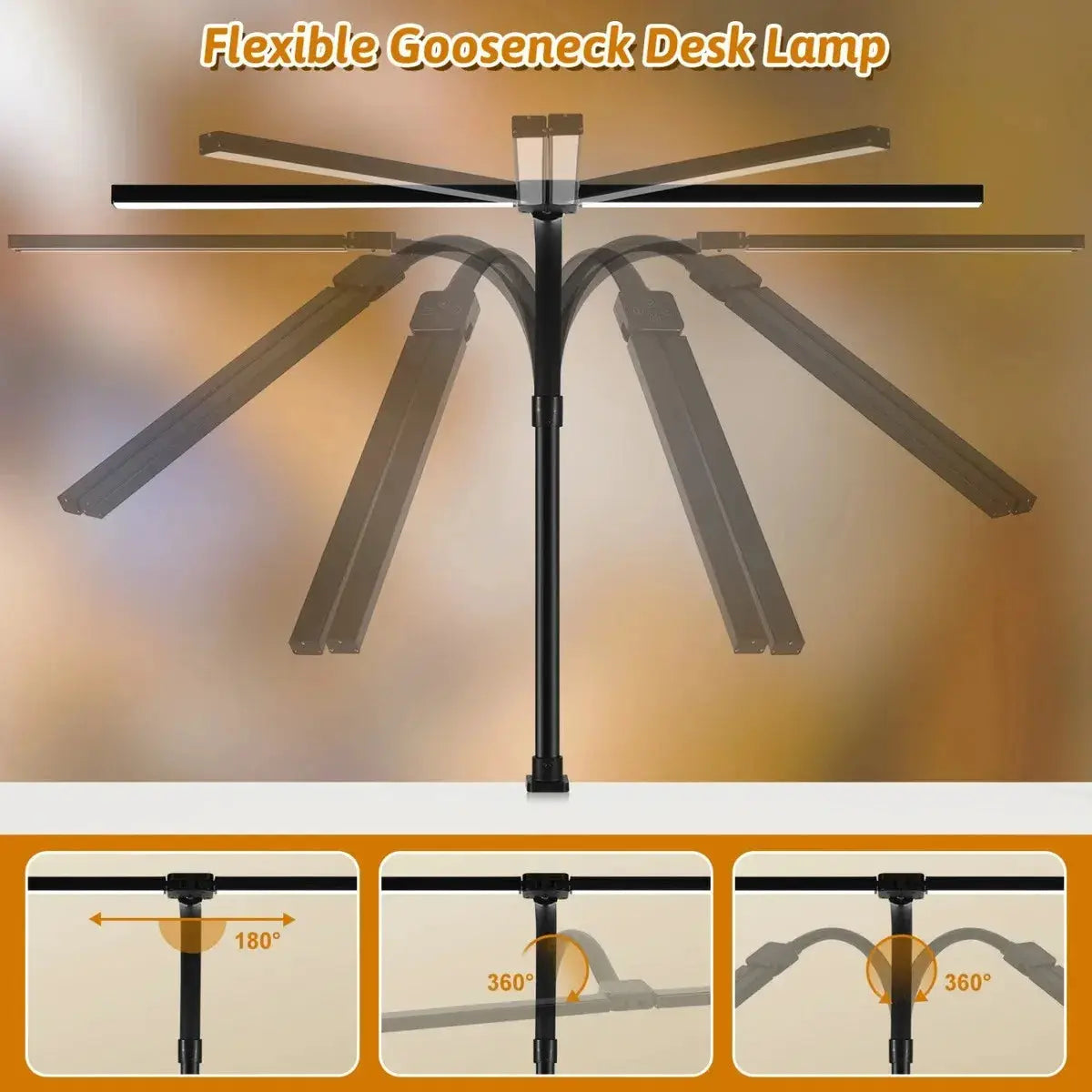 Simples Market black LED desk lamp with adjustable gooseneck, double or single head, dimmable