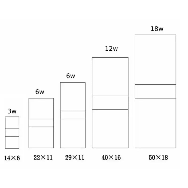LED acrylic wall light long style; five size options (14x6 to 50x18) with 3W–18W power