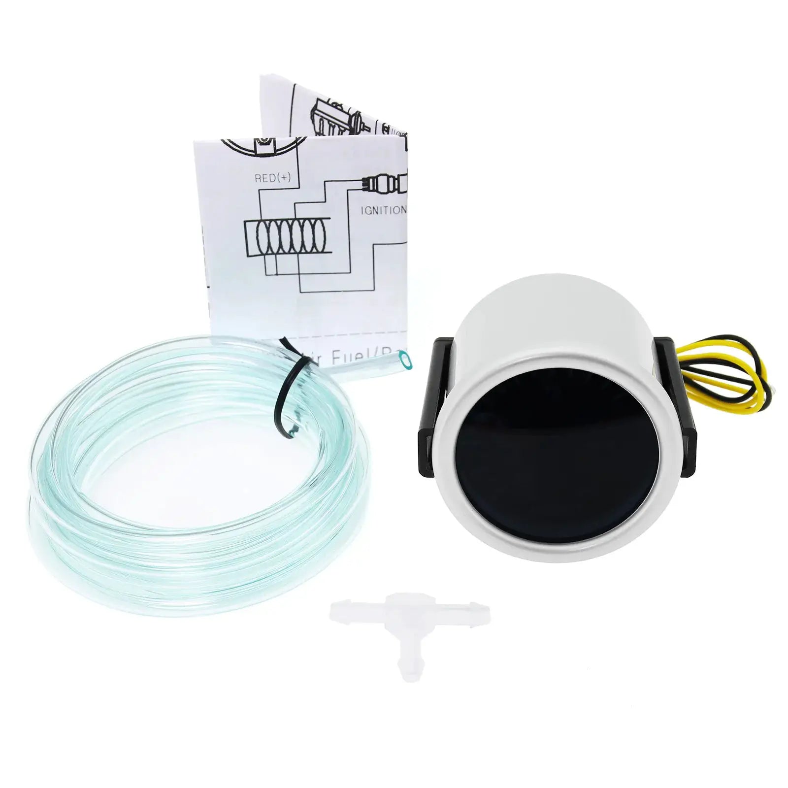 Boost gauge kit by Simples Market, white LED 52mm gauge with sensor, tubing, 12V
