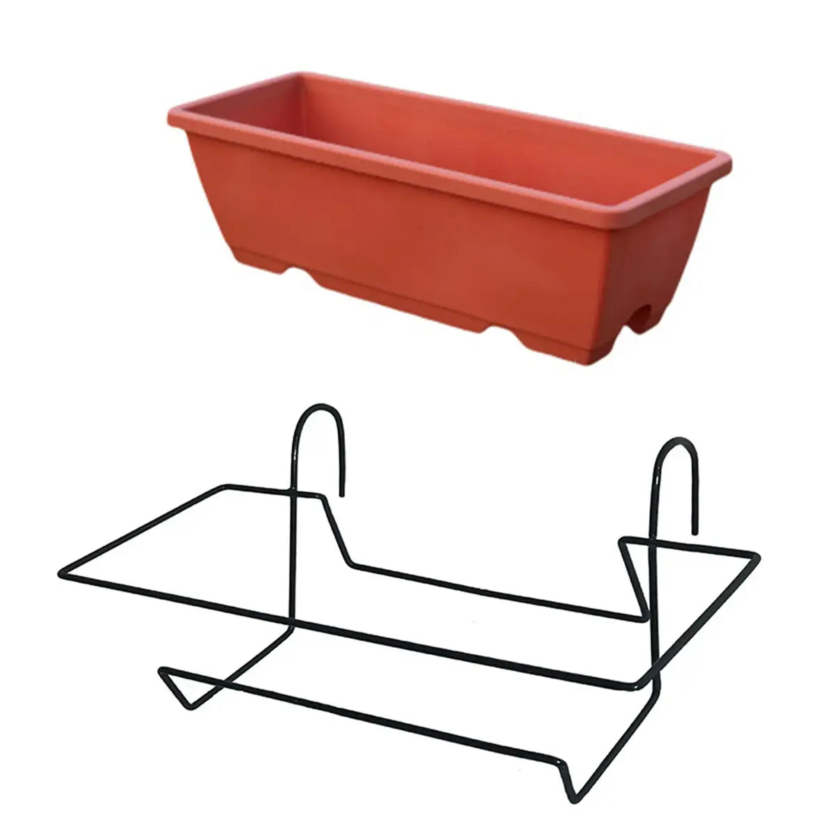 Simples Market 1-set red plastic balcony planter with tray and black metal hanging rack