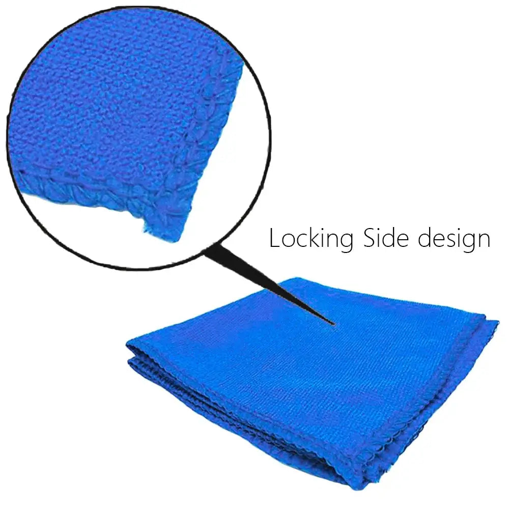 Blue microfiber towel for car wash and detailing; soft, lint-free drying cloth