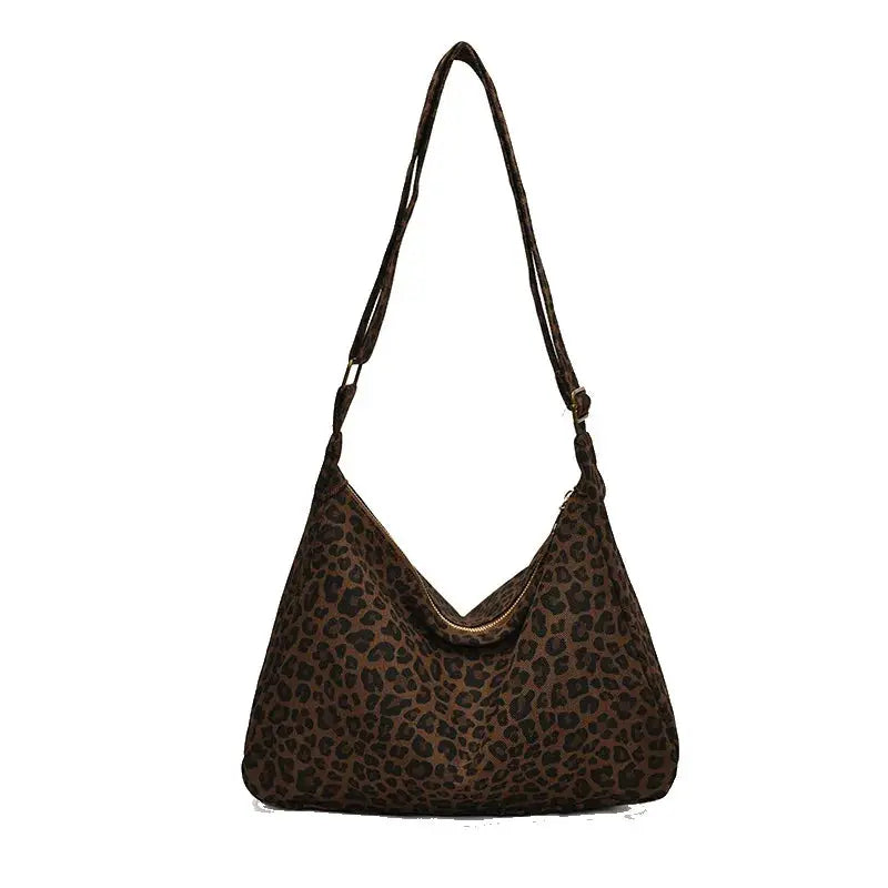 Leopard print women's shoulder bag by Simples Market, soft textile, large-capacity crossbody for commute