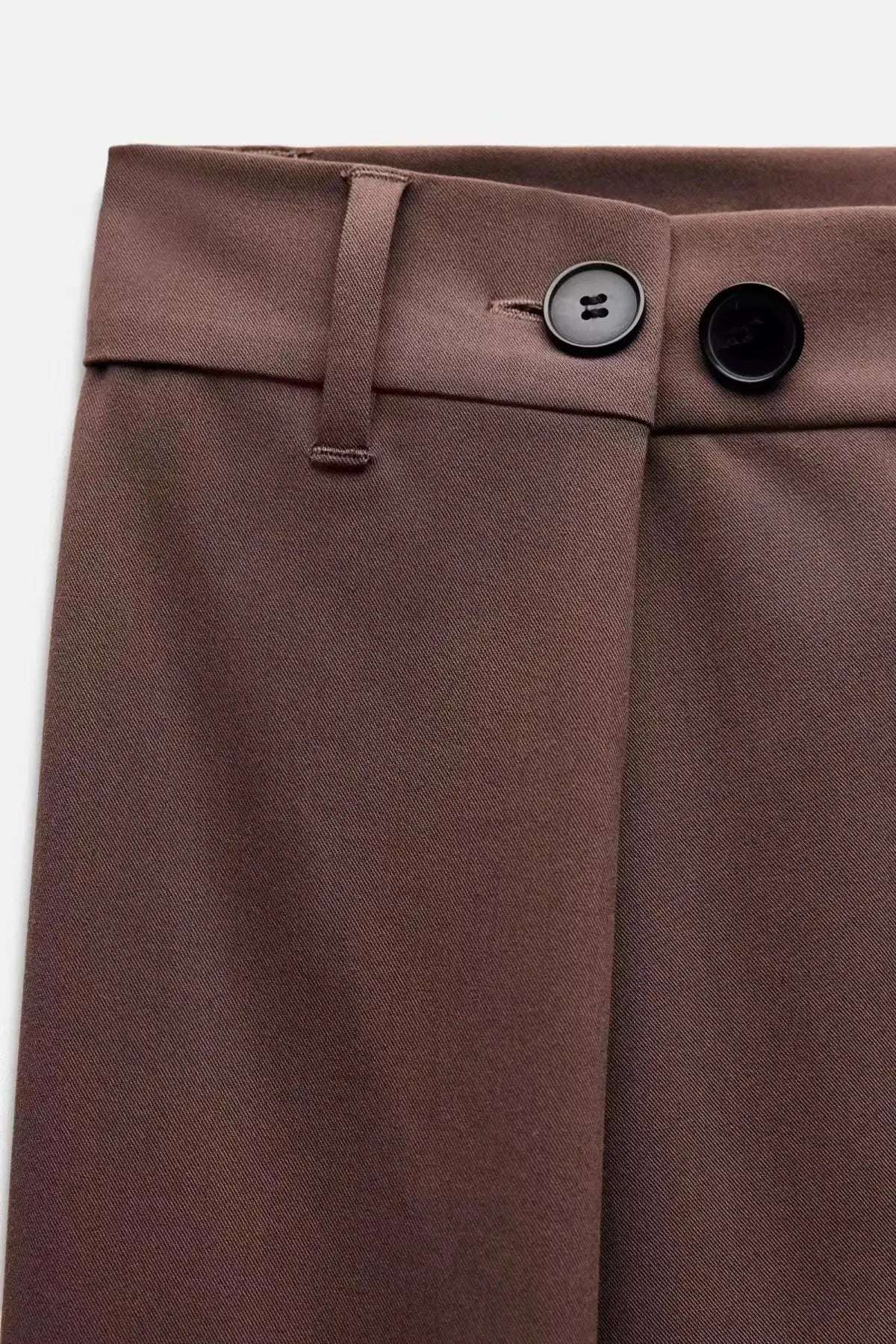 KONDALA women's brown suit pants with belt loop waistband and two front buttons