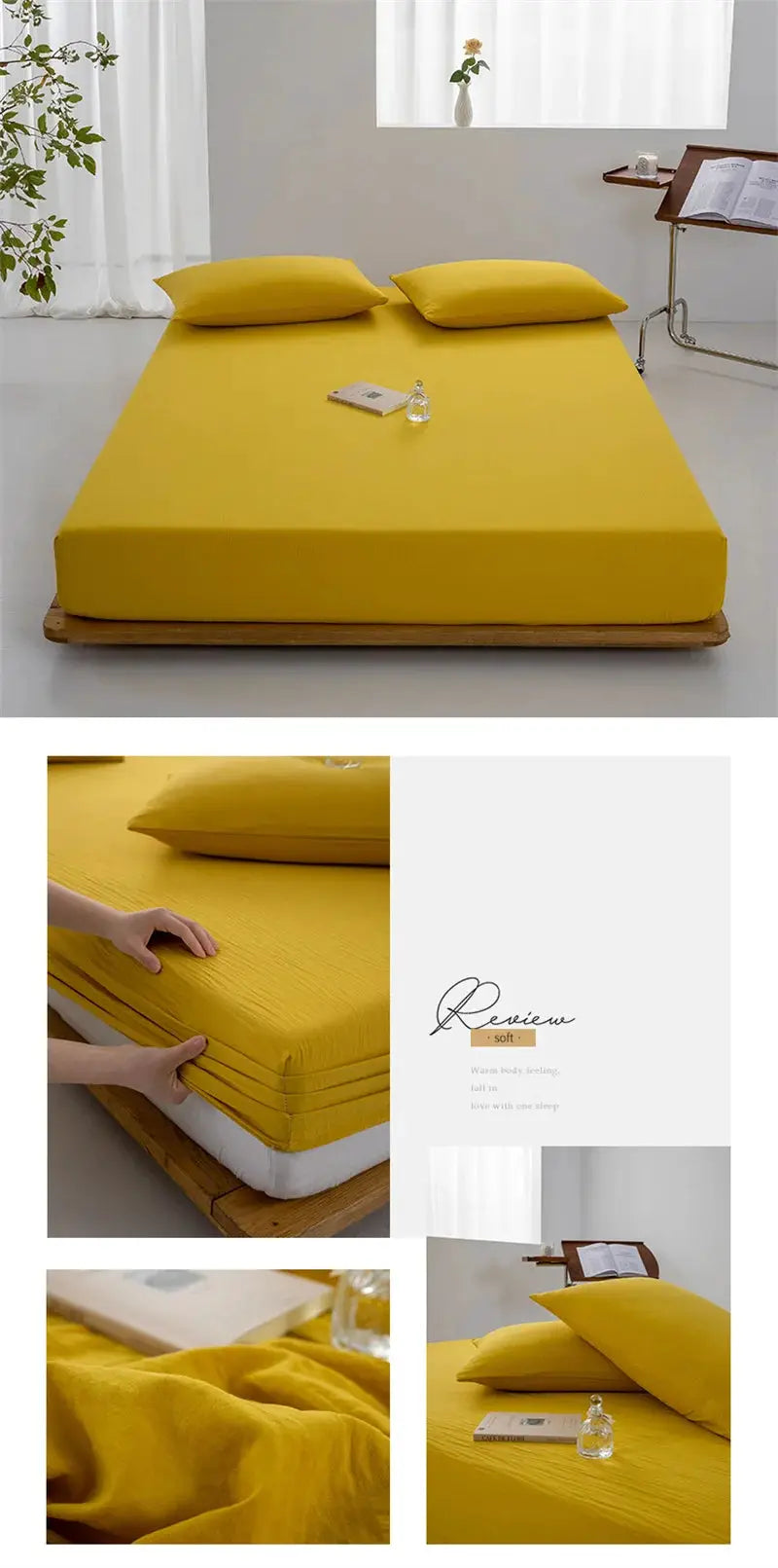Soft cotton fitted sheet in yellow with elastic band for bed linens
