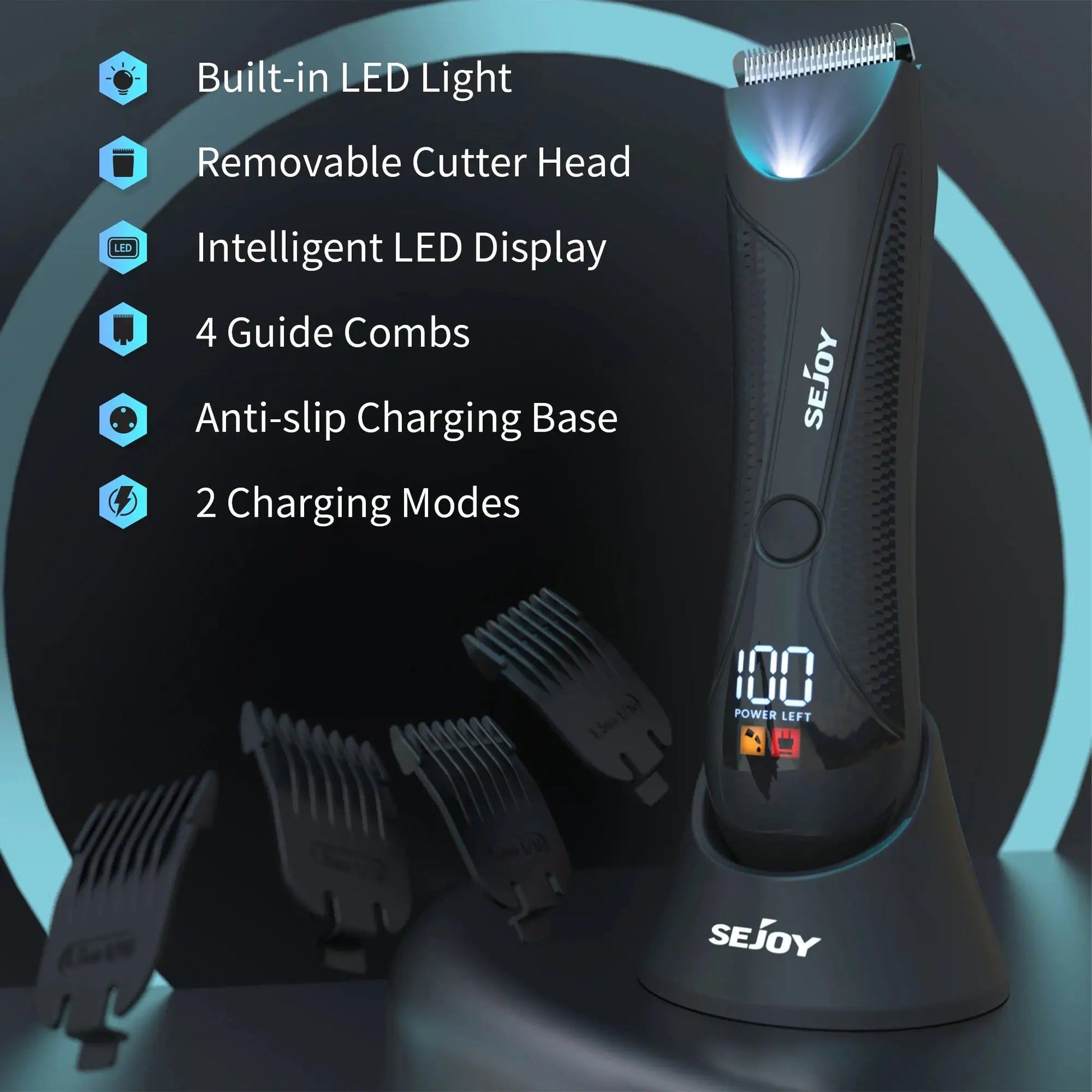 Sejoy men's electric shaver with ball trimmer, replaceable ceramic blade heads and intelligent LED display