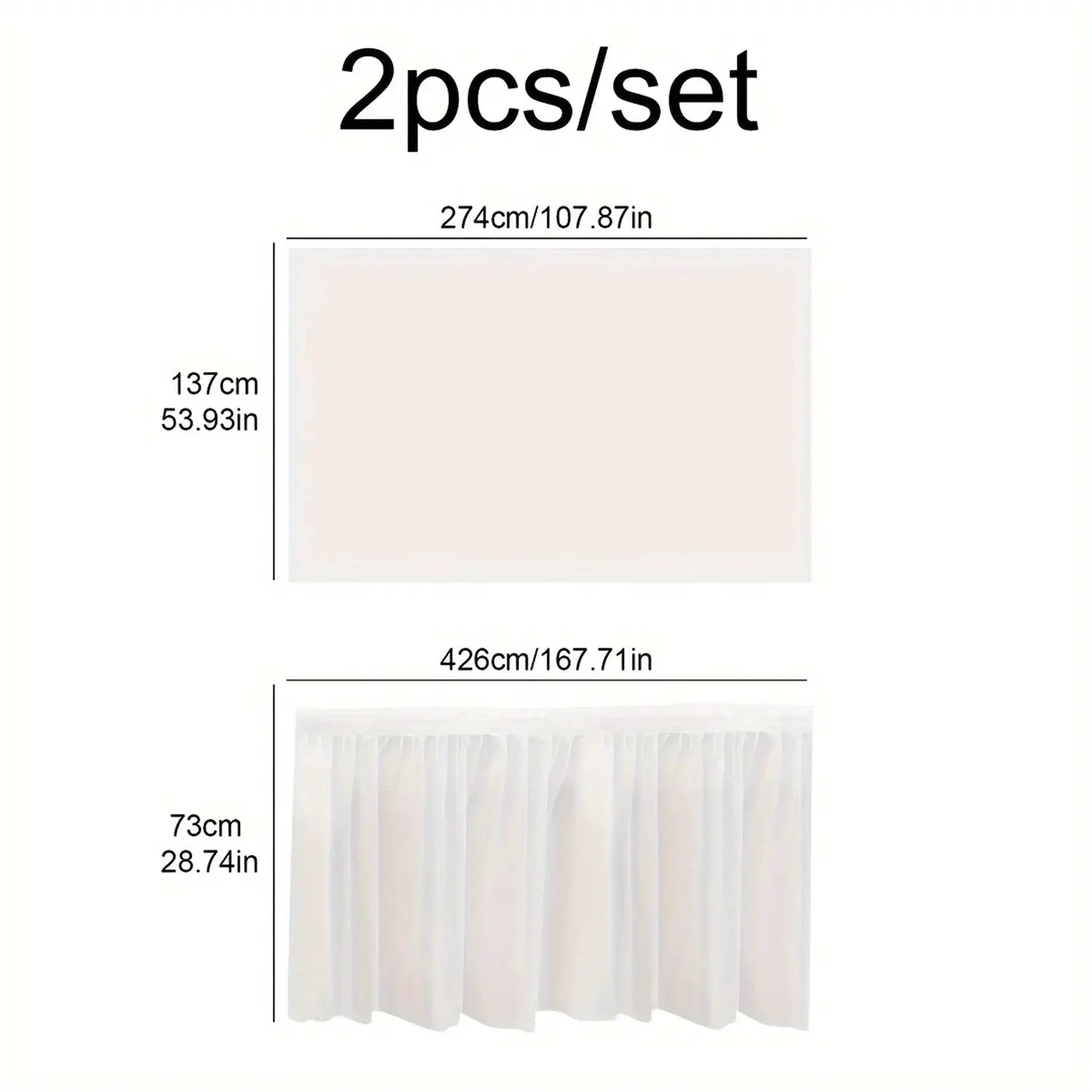 2 Piece Disposable Tablecloth Set With Long Skirting Rectangular Paper Table Covers Solid Color For Party