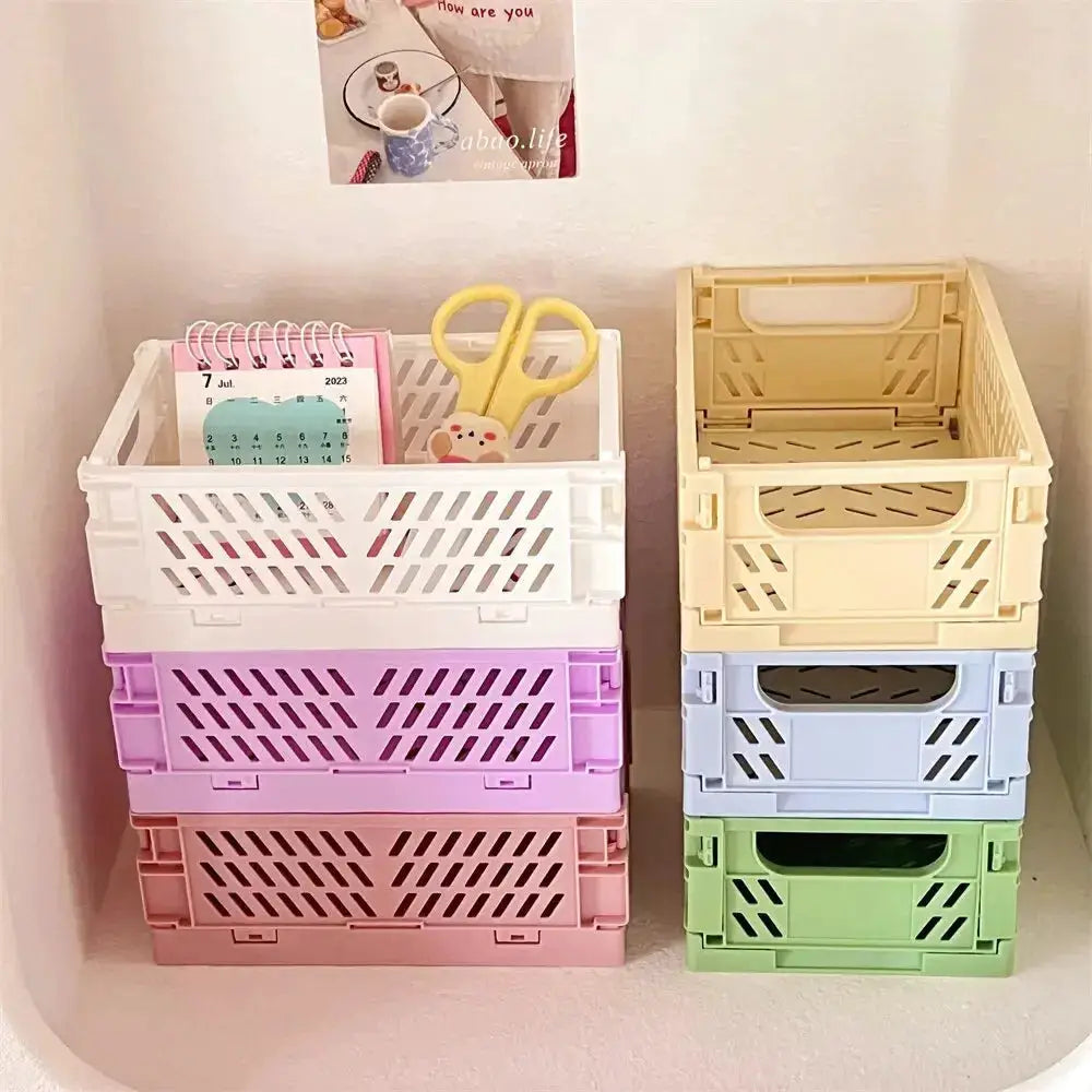 6-color folding plastic storage baskets for desk organization and stationery