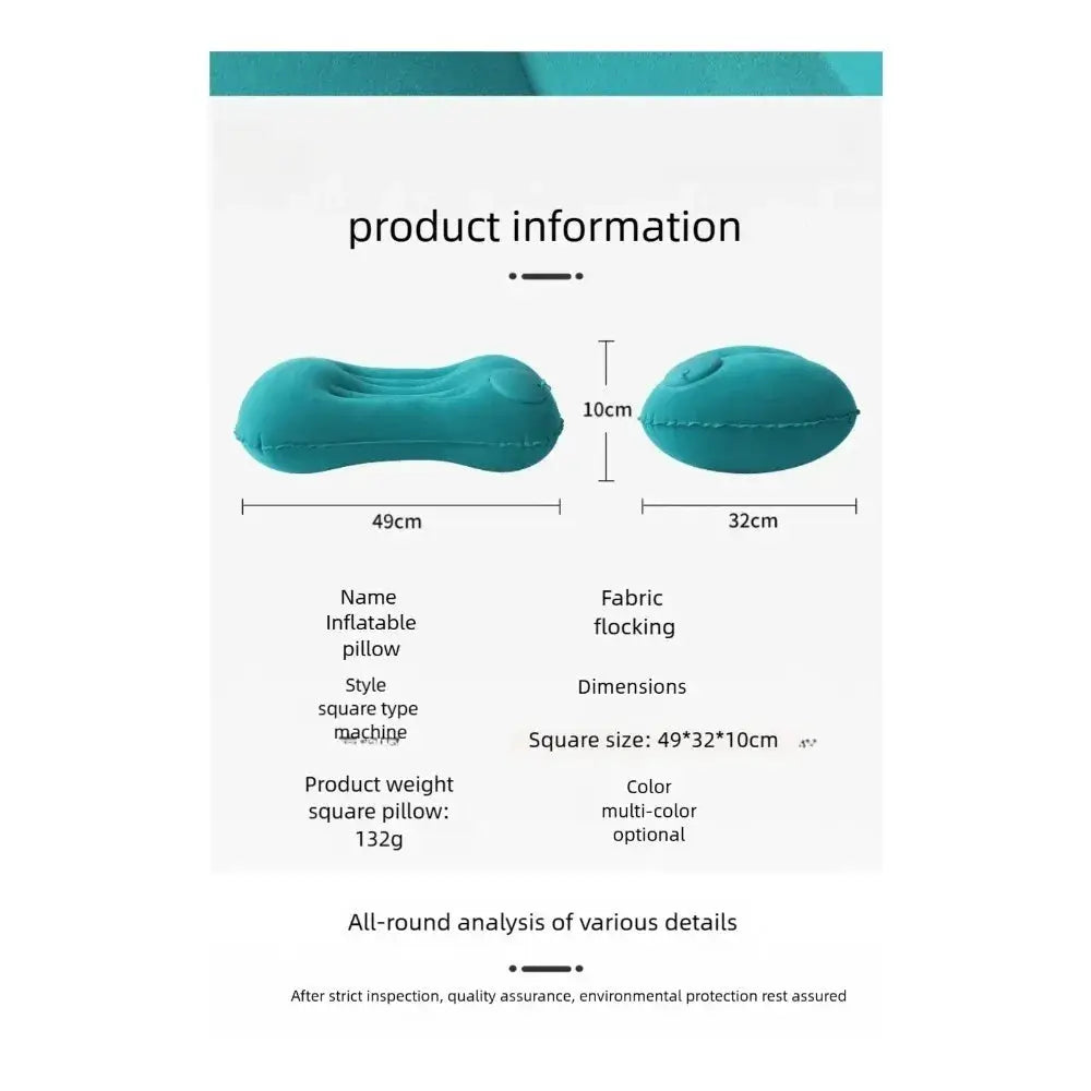 Simples Market portable inflatable pillow, teal neck and lumbar support for camping, pool or car use.