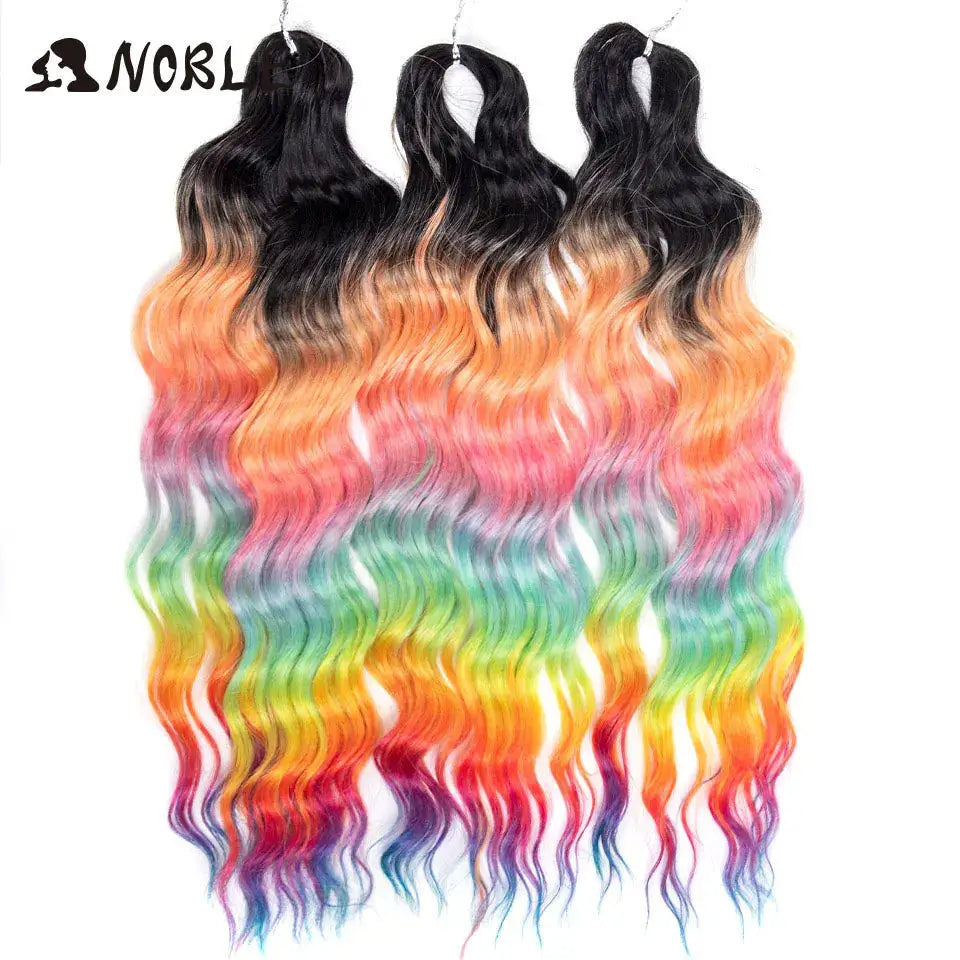 Noble Hair synthetic loose deep-wave 24in braiding extensions, rainbow ombre, set of 3 bundles