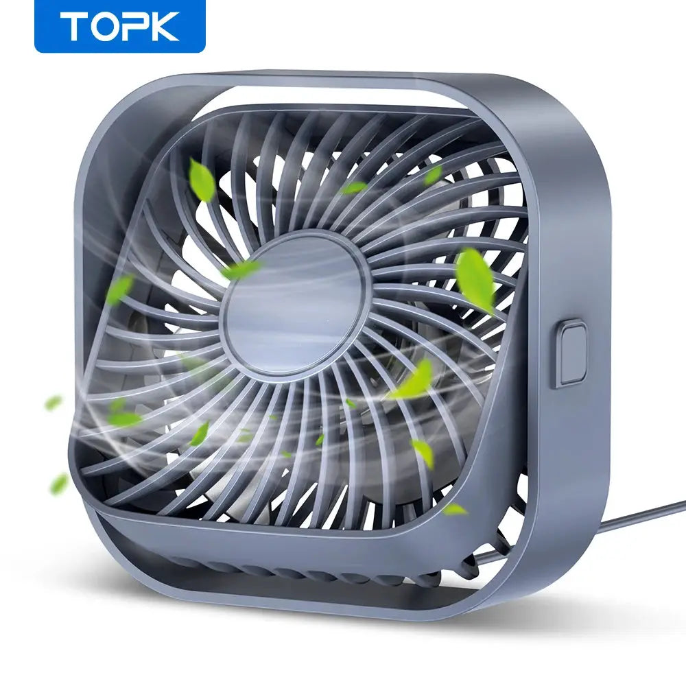 TOPK Mini Portable USB Desk Fan With Strong Airflow And Quiet Operation 3 Speed 360 Degree Rotatable Standing Fan