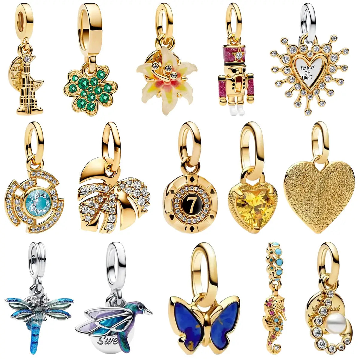 925 Silver Relief Carved Palm Leaf Heart Charm Set With Blue Dragonfly Butterfly Hummingbird Enamel Dangles For Bracelet