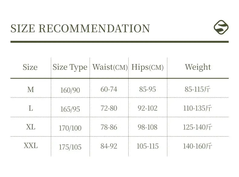 SUJIIN women's panties size recommendation chart with waist and hip ranges for M–XXL