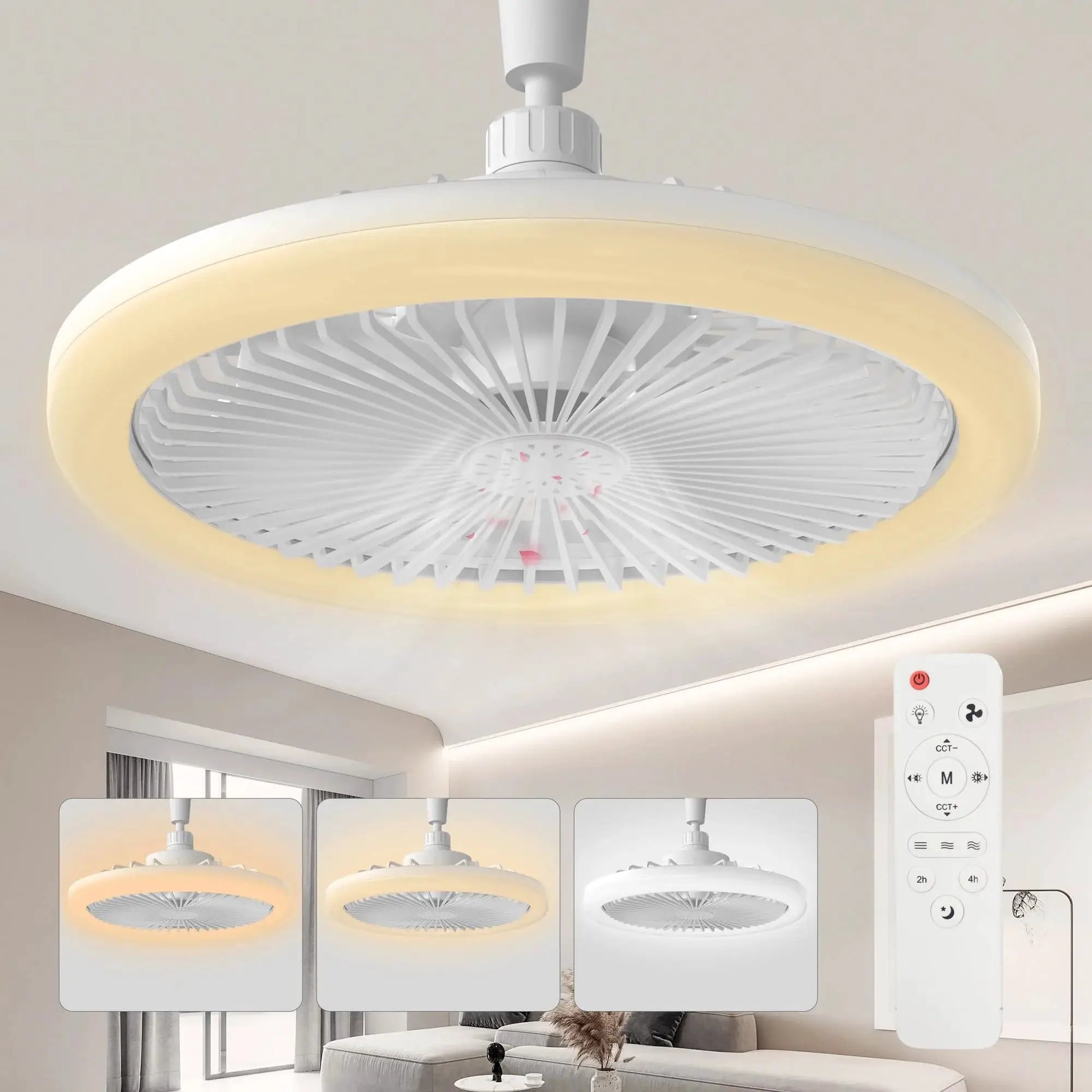 IRALAN modern white ceiling fan with LED light and remote control