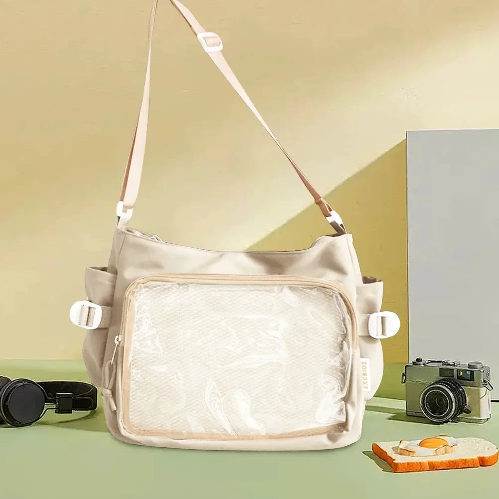Women Ita Bag Japanese-style purse with clear window, beige, multiple pockets, adjustable strap, Simples Market