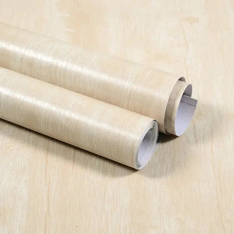 Vinyl self-adhesive wood wallpaper rolls; beige wood grain, PVC, two rolls, Simples Market