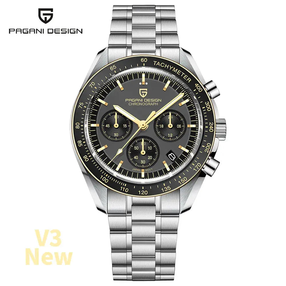 Pagani Design PD1701 V5 Mens Luxury Quartz Chronograph Watch 100M Water Resistant AR Sapphire Glass