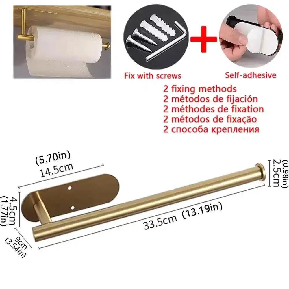 Simples Market brass kitchen paper towel holder for wall mounting with screws or self-adhesive option