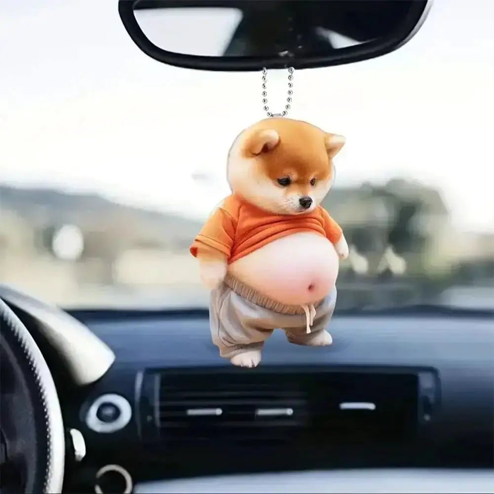 Fat Puppy Keychain 2D Flat Acrylic Cartoon Dog Ornament For Car Mirror Backpacks Hanging Pendant Home Decor - Simples Market