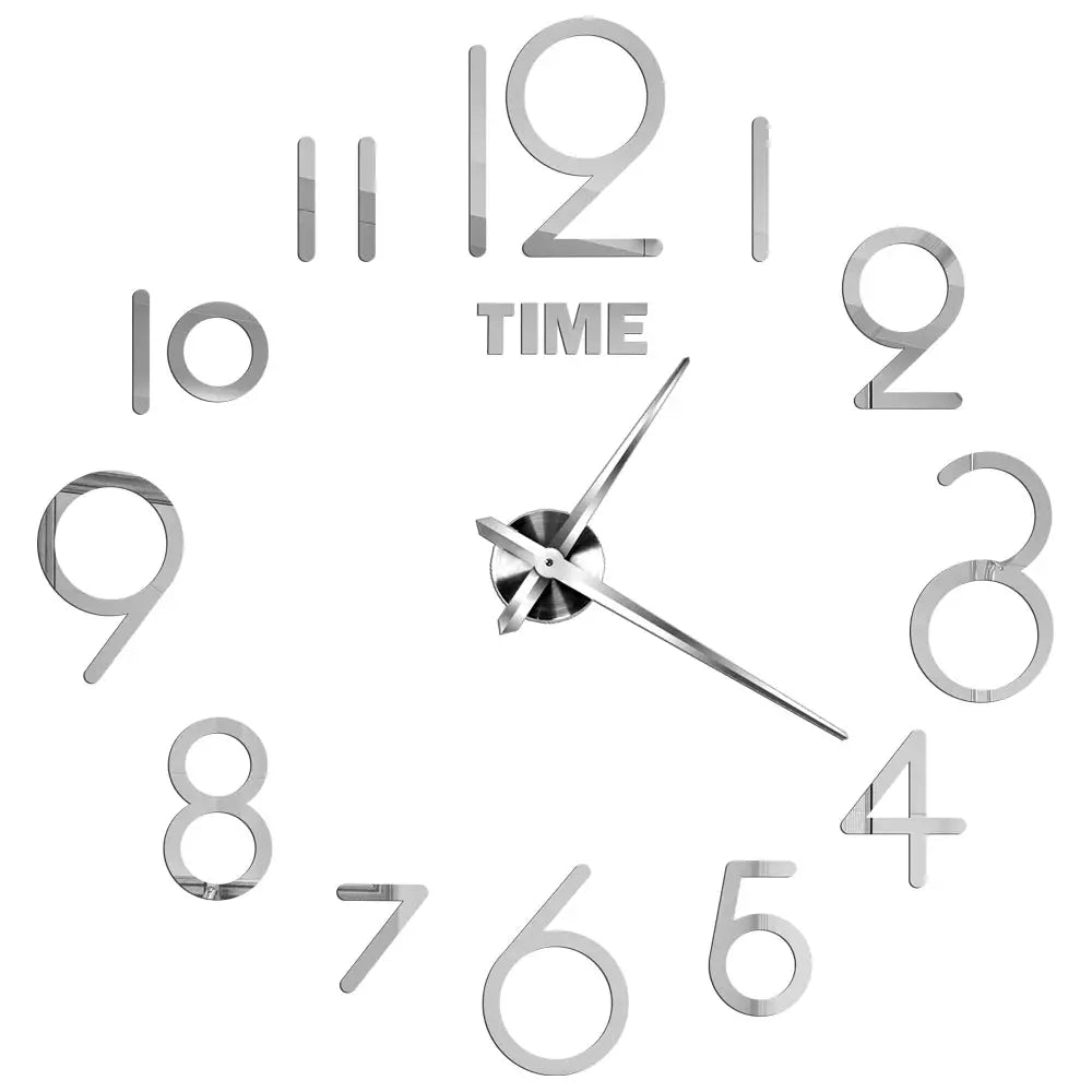 Simples Market 3D acrylic mirror wall clock with large silver numbers for modern living room decor