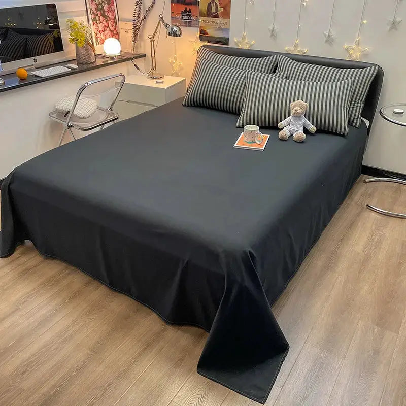 Nordic plaid wash cotton bedding set by Simples Market with gray striped pillowcases, queen/king.