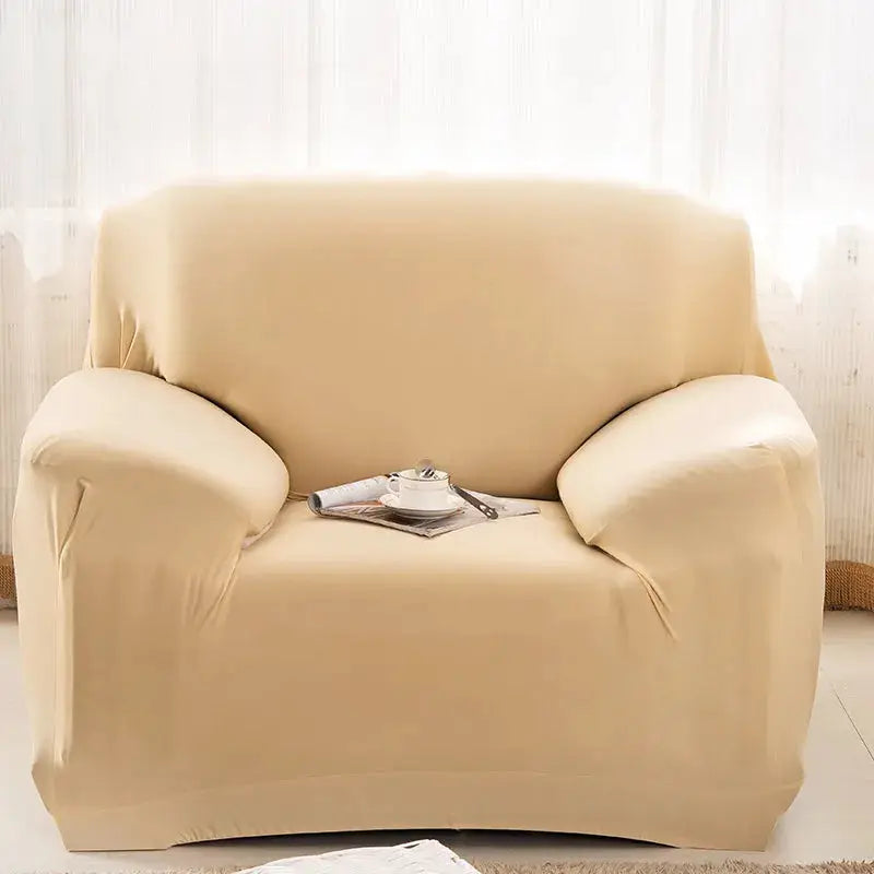Armchair slipcover beige jacquard polyester, elastic and soft for 1-seat sofa