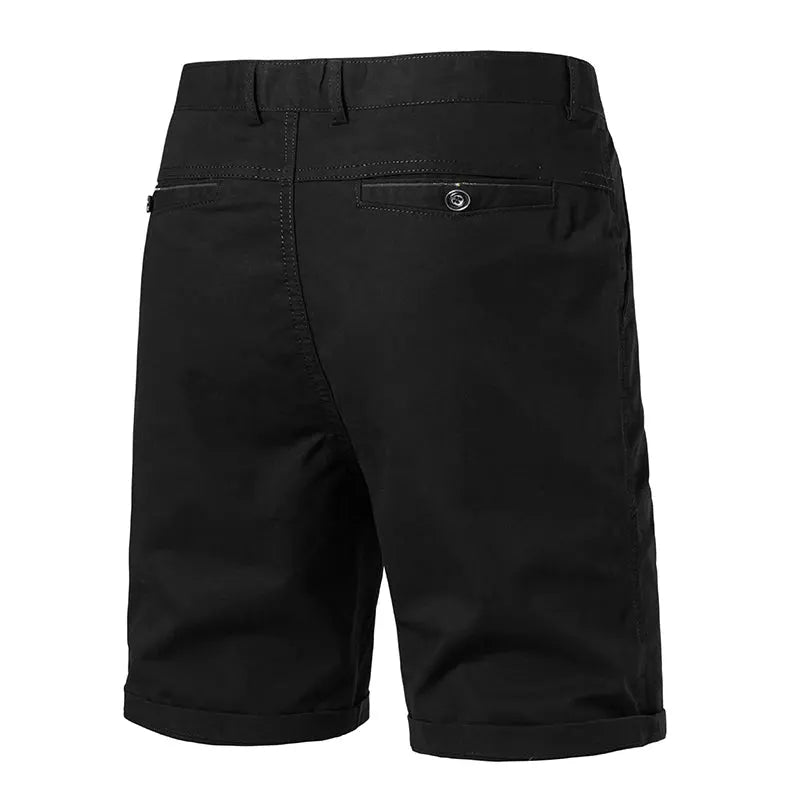 Men's black shorts by Simples Market with back pocket and button, flat-front casual style