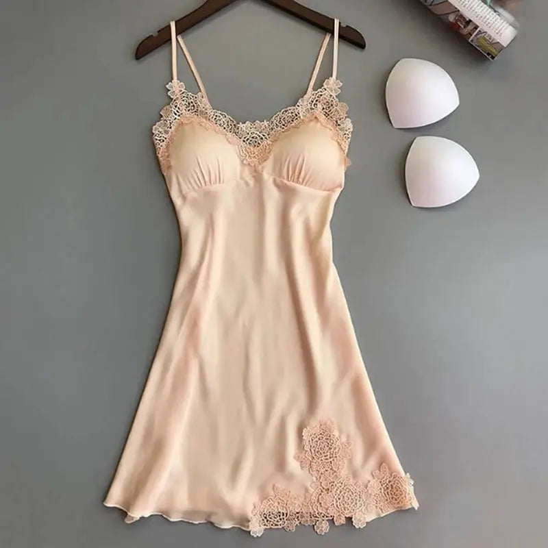 Women Ice Silk Halter Nightdress With Suspender Straps Lightweight Breathable Nightwear For Spring And Summer