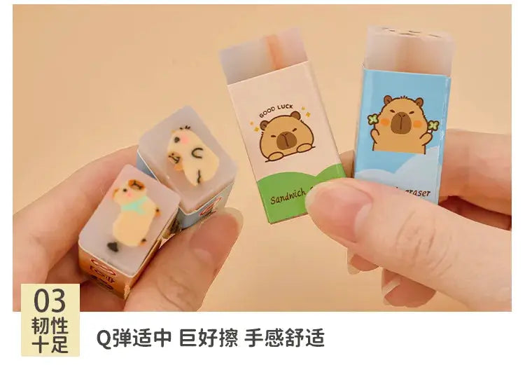 Simples Market Kapibala eraser set of 4, cartoon capybara designs in pastel colors