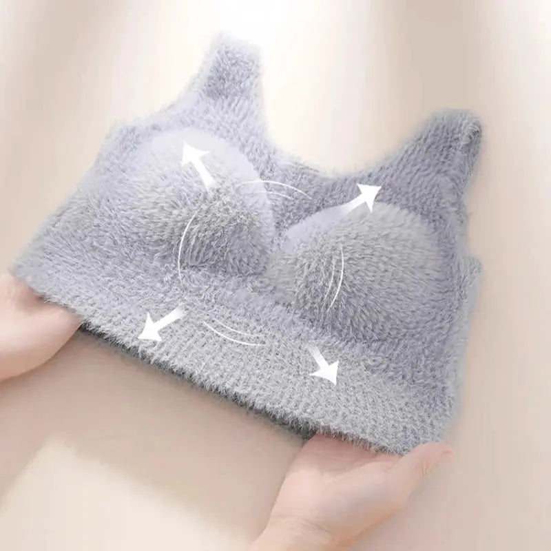 Girls plush fleece thermal camisole with bra pads, gray thick warm undergarment top