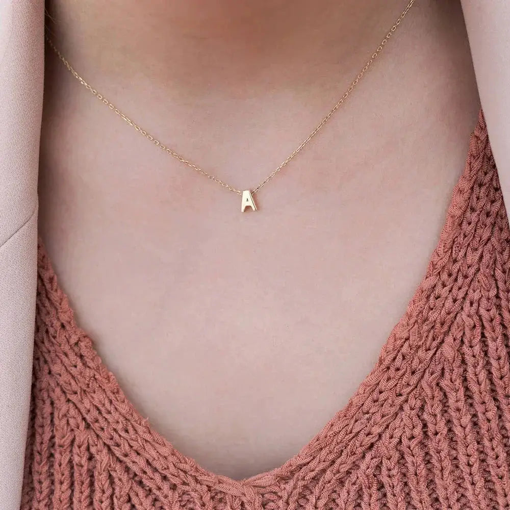 FSUNION New Arrival Tiny Initial Necklace For Women Gold Silver Color Cut Letters Single Name Pendant Choker