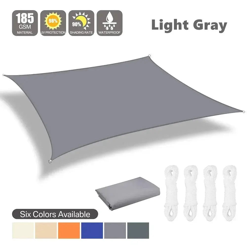 Simples Market sun shade sail, light gray, waterproof outdoor canopy; 4 corner rings, 4 tie cords, six color options