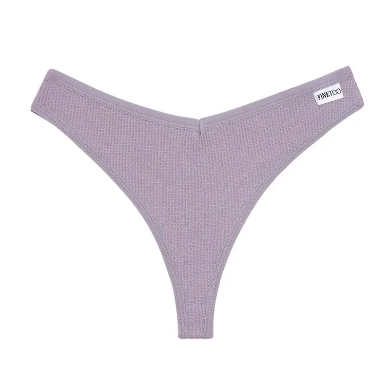 Waffle cotton thong underwear in lavender with Finetoo label