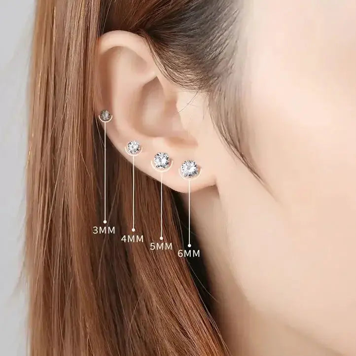 100 Percent Real 925 Sterling Silver Jewelry Women Fashion Clear CZ Stud Earrings Gift For Girls Teens