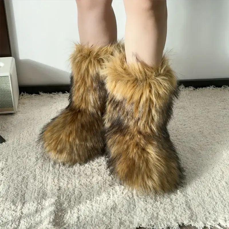 EverWarm Raccoon Fur Mid Calf Winter Snow Boots With Plush Insole And Short Plush Lining For All Day Warmth