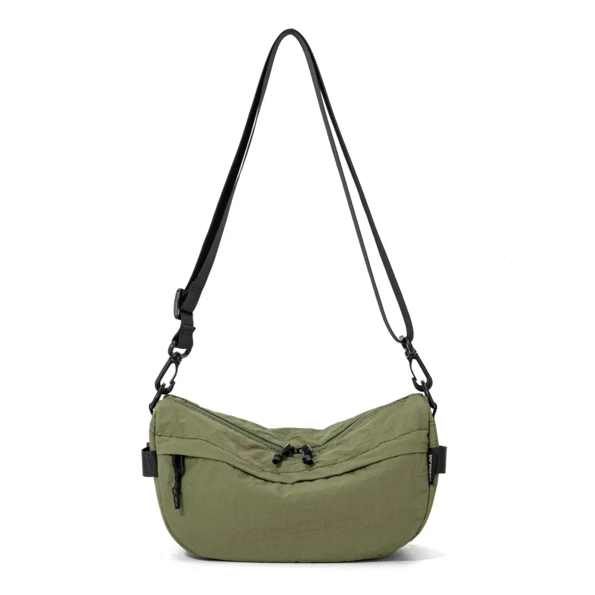 Japanese-style waterproof nylon crossbody bag in olive green with multiple pockets by Simples Market.