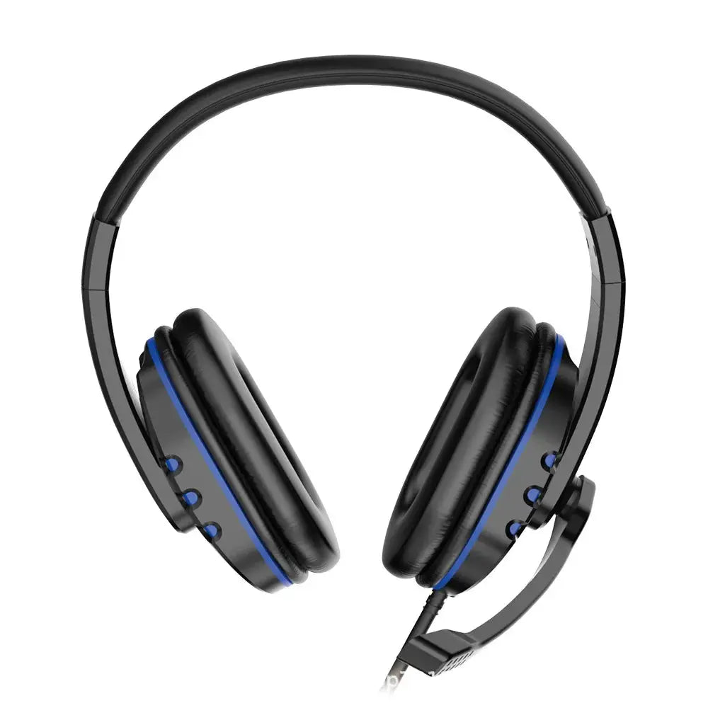 Gaming headset over-ear, wired 3.5mm, black with blue accents and microphone