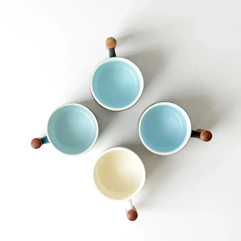 Creative Handmade Exquisite Vintage Coffee Cup With Wooden Handle Porcelain Mug For Home Kitchen Bar
