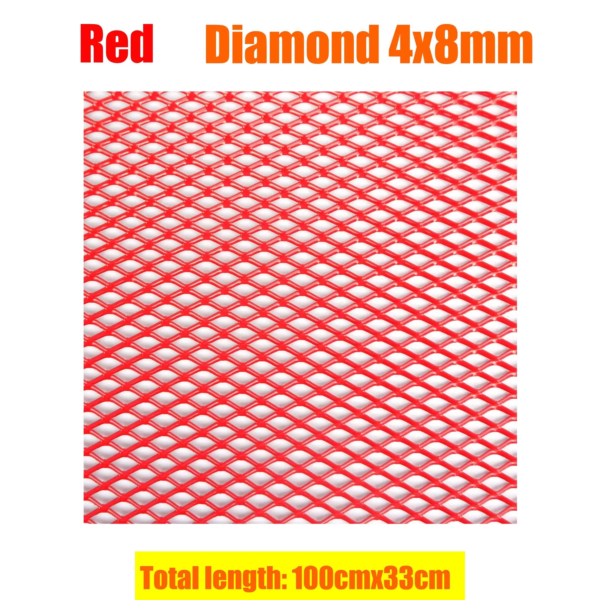 Red diamond-pattern aluminum bumper mesh 100x33 cm for car grille and vents