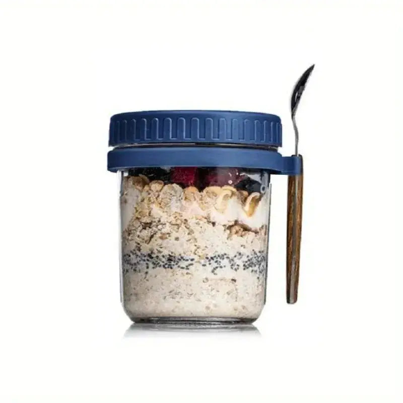 350ml Glass Overnight Oats Cup Portable With Lid And Integrated Spoon