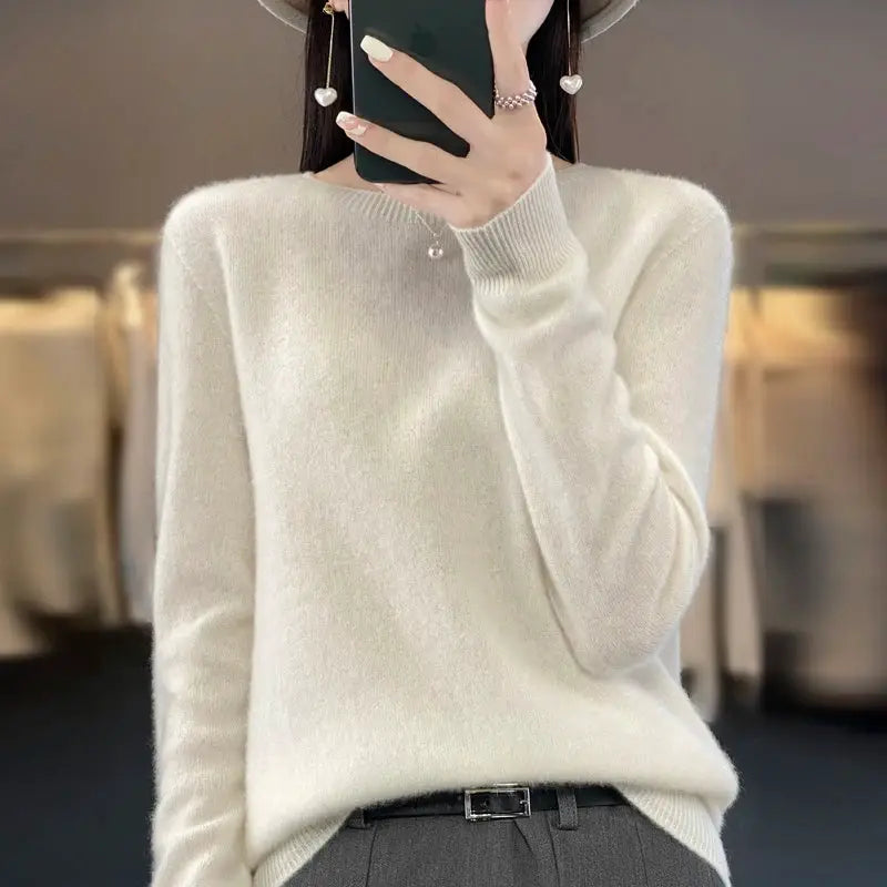 Aurora Merino O Neck Sweater For Women 100 Percent Extrafine Australian Merino Wool Lightweight Warmth