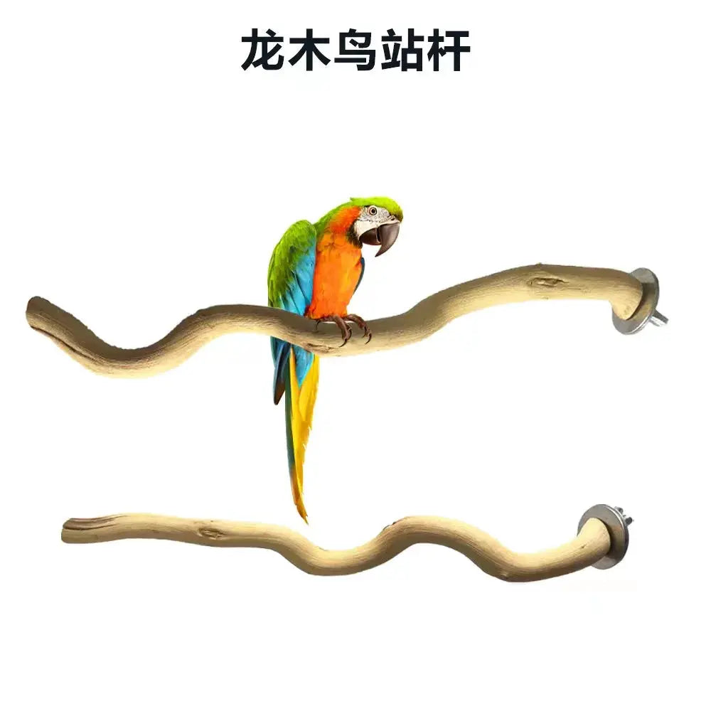 Natural wood parrot branch perch set of 2 with curved branches and mounting hardware