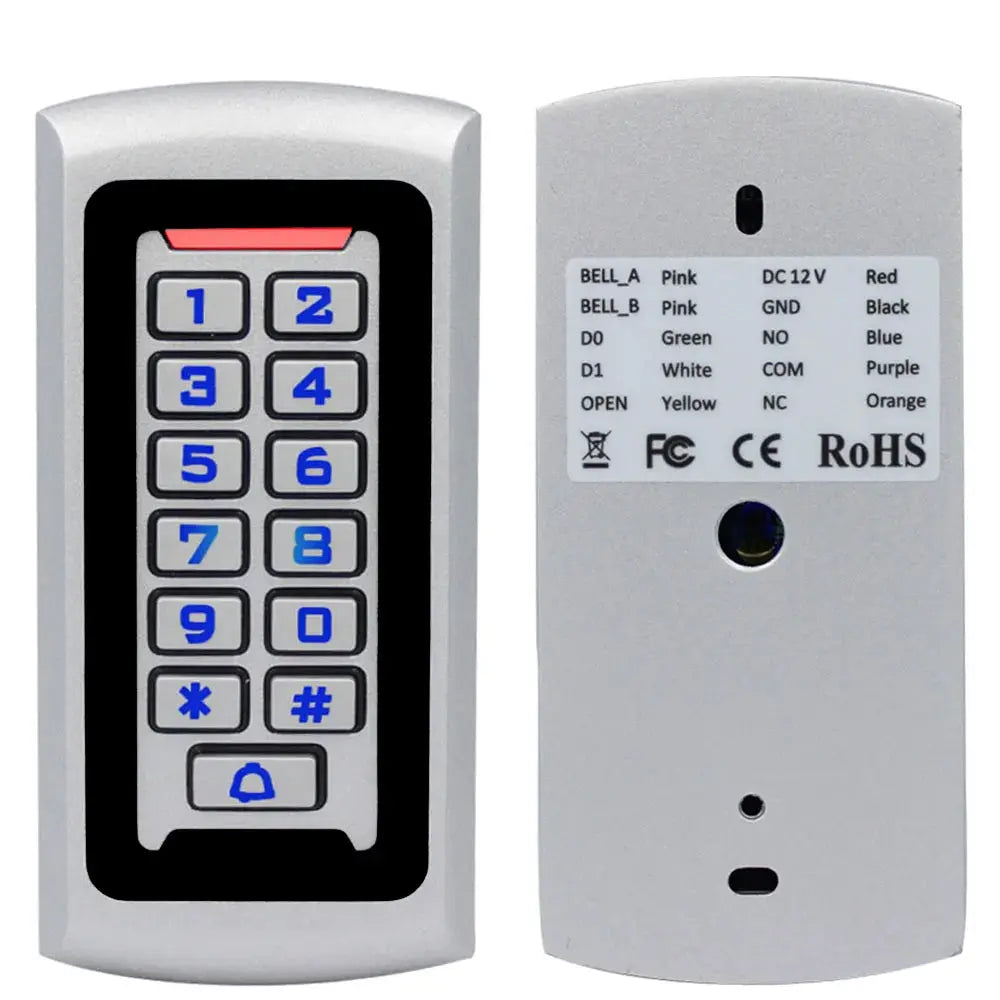 LED backlit metal keypad RFID reader by Simples Market; 125kHz access control, standalone door lock (2-piece)
