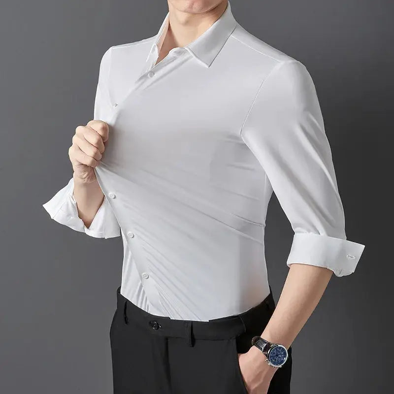 Men's white seamless high-elastic long-sleeve muscle sports shirt