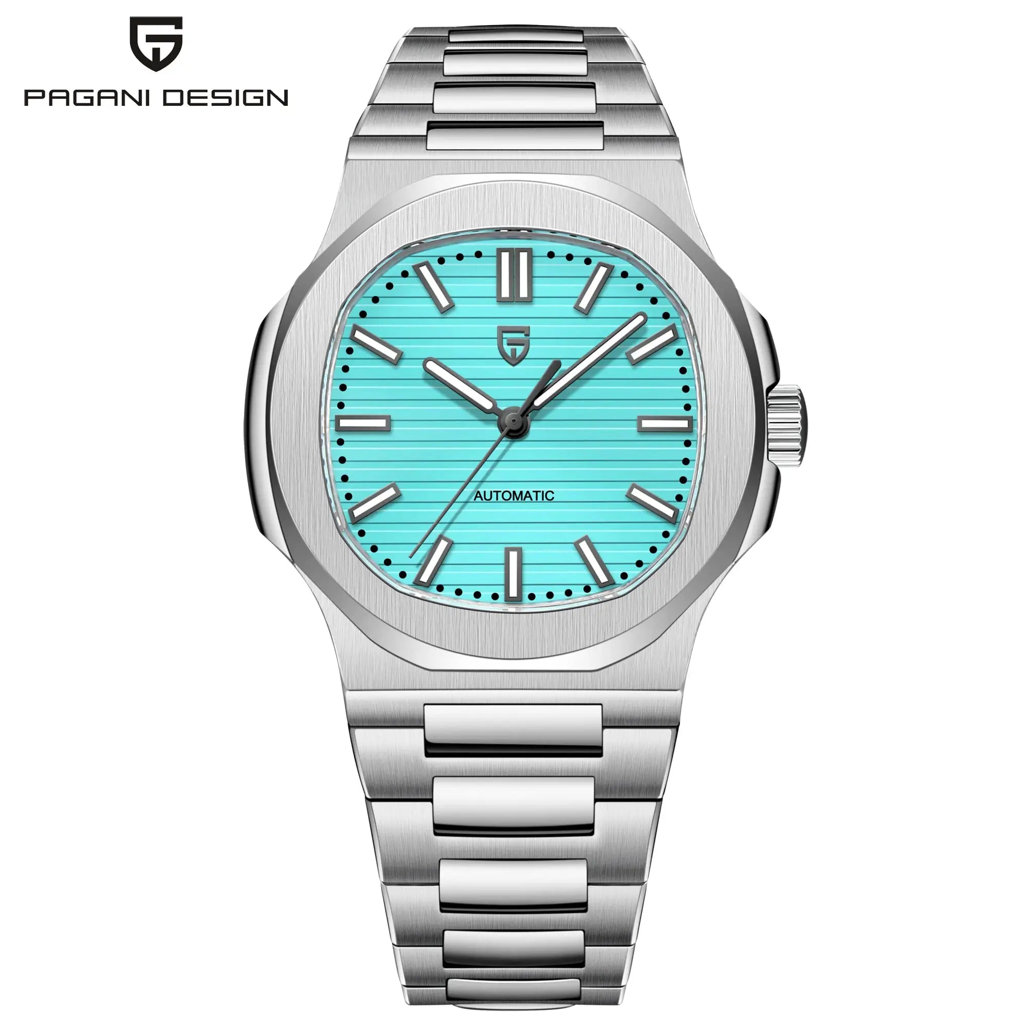 Pagani Design 40mm stainless steel automatic watch for men with turquoise dial