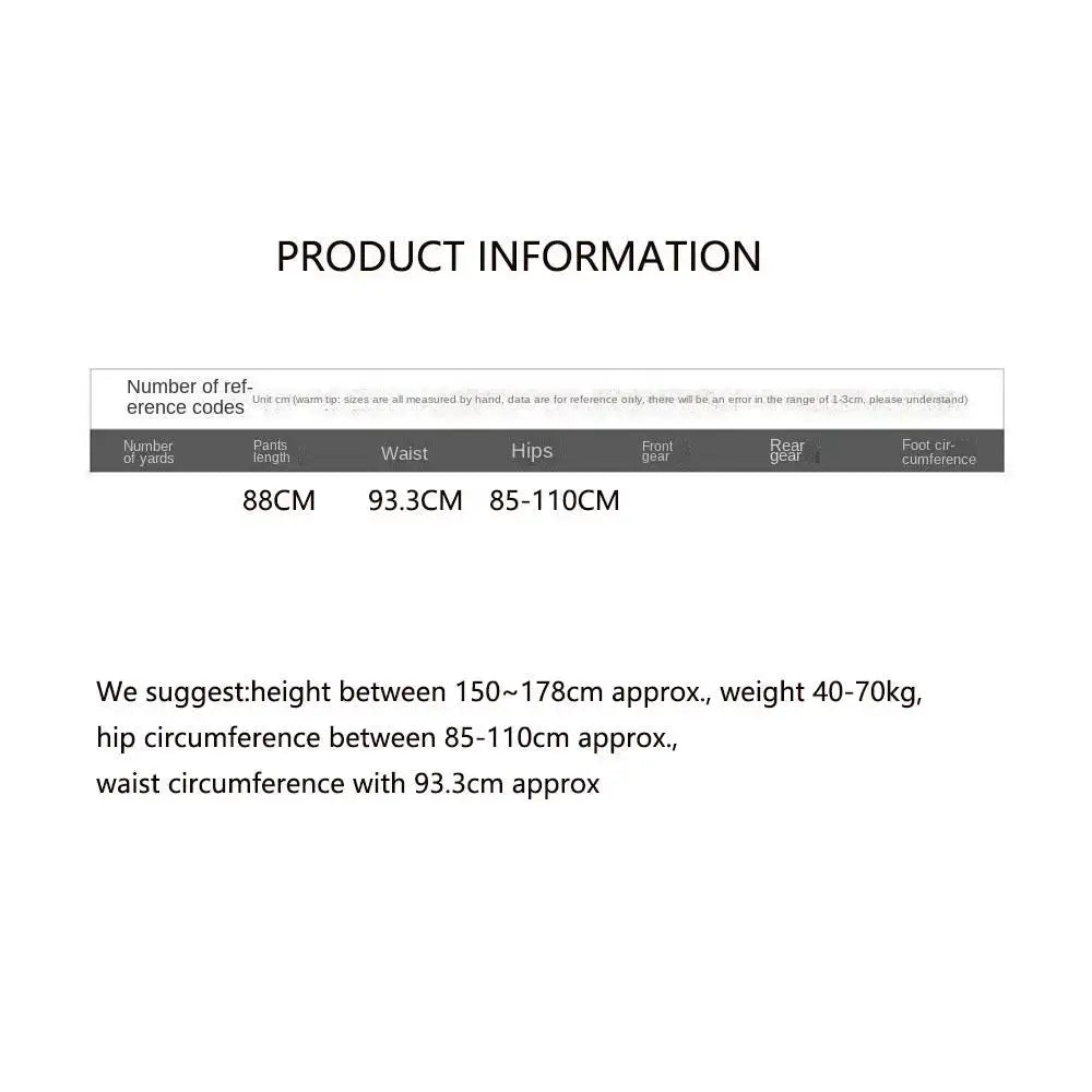 Simples Market winter thermal leggings information sheet with waist 93.3cm and hips 85–110cm