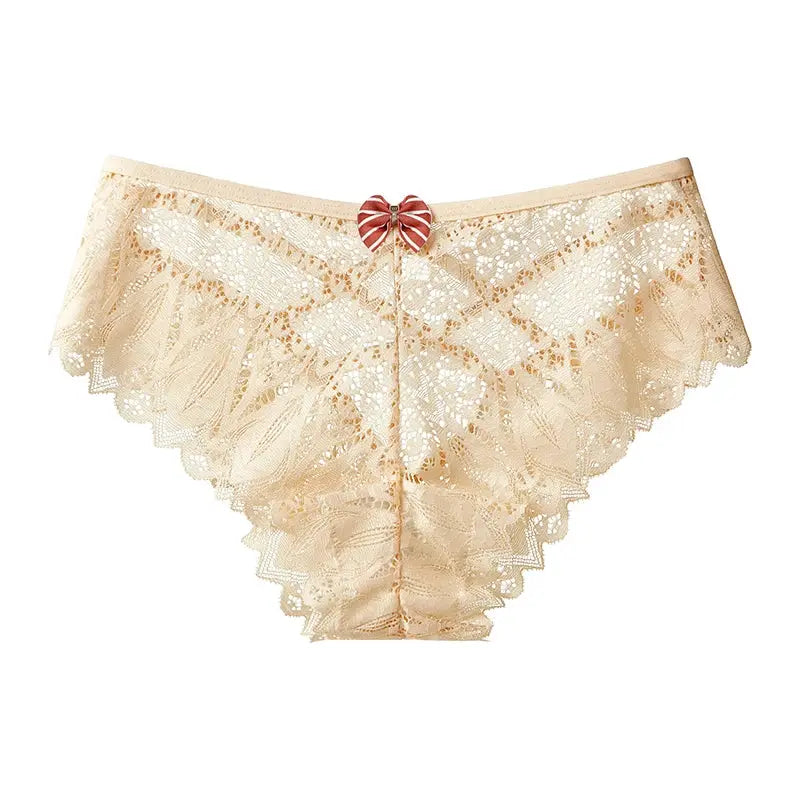 LaceLuxe Women Breathable Lace Panties Briefs Comfortable Nylon Spandex Blend With Hollow Bowknot Design