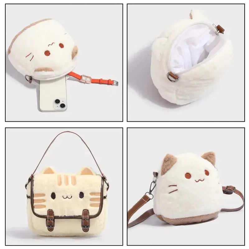 Plush Pals Cute Cat Handbag For Kids With Large Capacity Shoulder Bag Crafted From Soft Cotton Plush