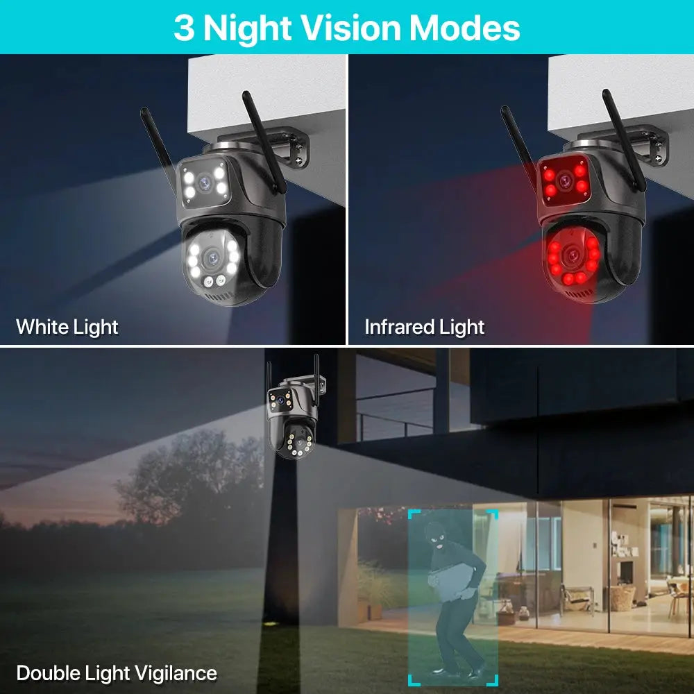 4K 8MP HD WiFi PTZ Outdoor Camera With Dual Lens And Dual Screen AI Auto Tracking IP CCTV Night Vision P2P iCSee