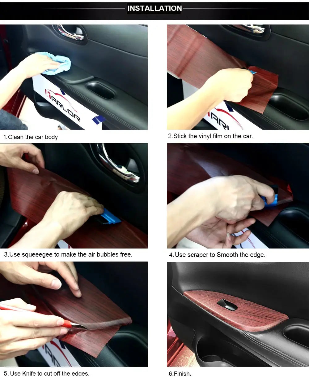 Simples Market car interior wood grain vinyl wrap, PVC self-adhesive, red-brown textured finish, 30/10*100cm